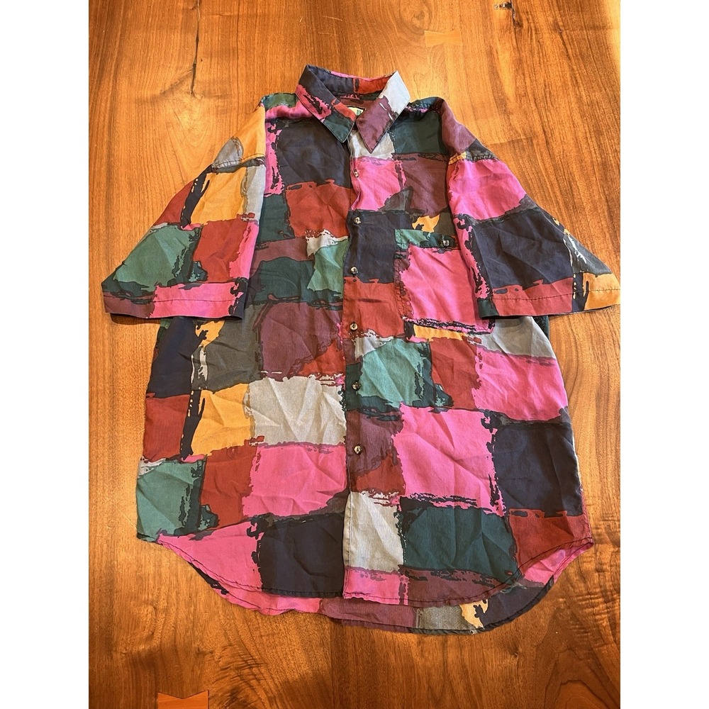 Vintage In Private 80's Men's Abstract Futuristic Silk Shirt Size L